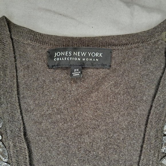 Jones New York Brown Open Cardigan With Faux Stones Plus Size 2X - Picture 4 of 5